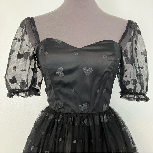Collectif Skylar Glitter Heart Swing Sweetheart Puff Sleeve Tulle Prom Dress XXS - Picture 3 of 16